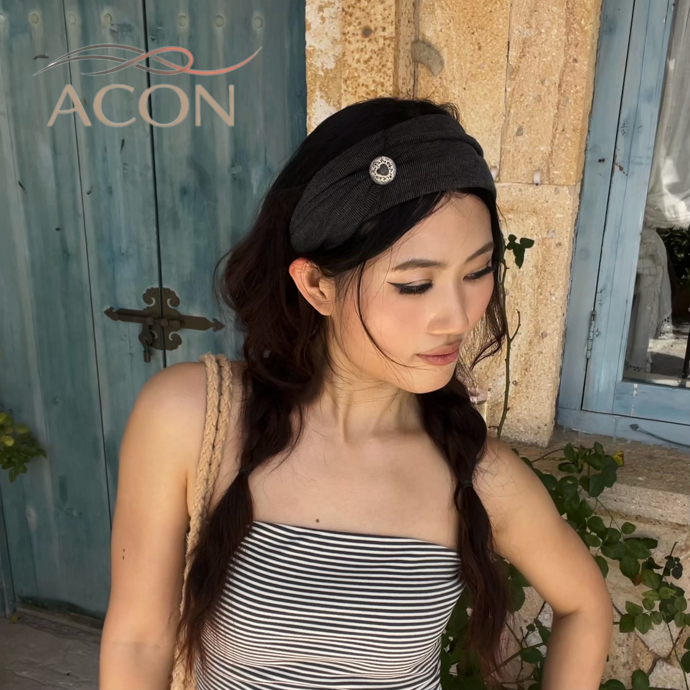 ACON  | Wide Cotton Button Headband – Minimalist Hair Accessory
