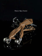 ACON Brown Leather Bow & Beaded Tassel Clip | Statement Metal Hair Claw