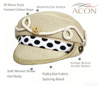 ACON Vintage Straw Baker Boy Cap for Women | Breathable Polka Dot Newsboy Hat with Nautical Rope Detail | 58–60 cm