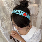 I Love Power Wide Headband, Y2K Letter Print Light Blue Hairband, Trendy Street Style Hair Accessory for Women