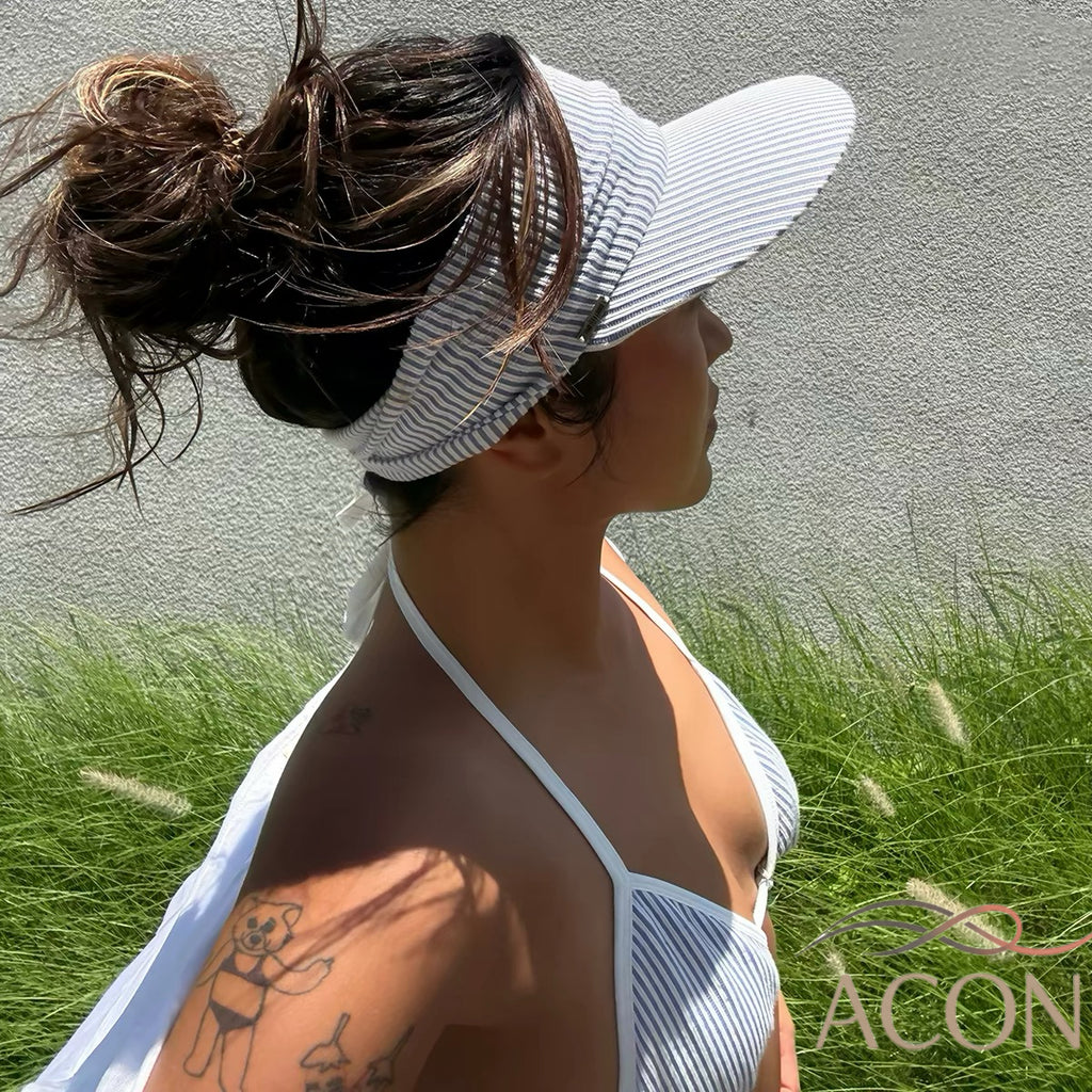 ACON Women's Striped Wide Brim Visor Hat / Stretch Headband Sun Visor for Golf, Tennis& Beach