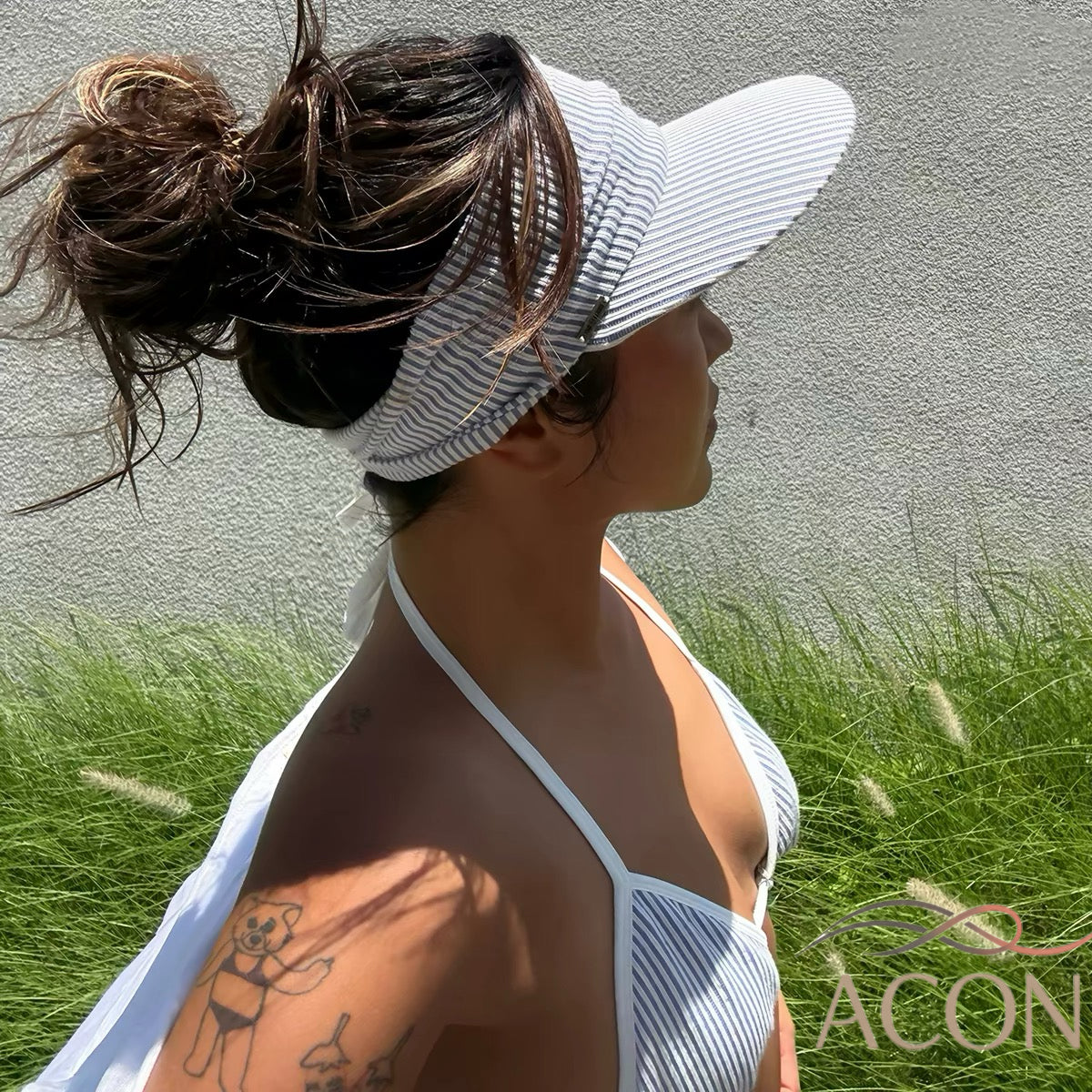 ACON Women's Striped Wide Brim Visor Hat / Stretch Headband Sun Visor for Golf, Tennis& Beach