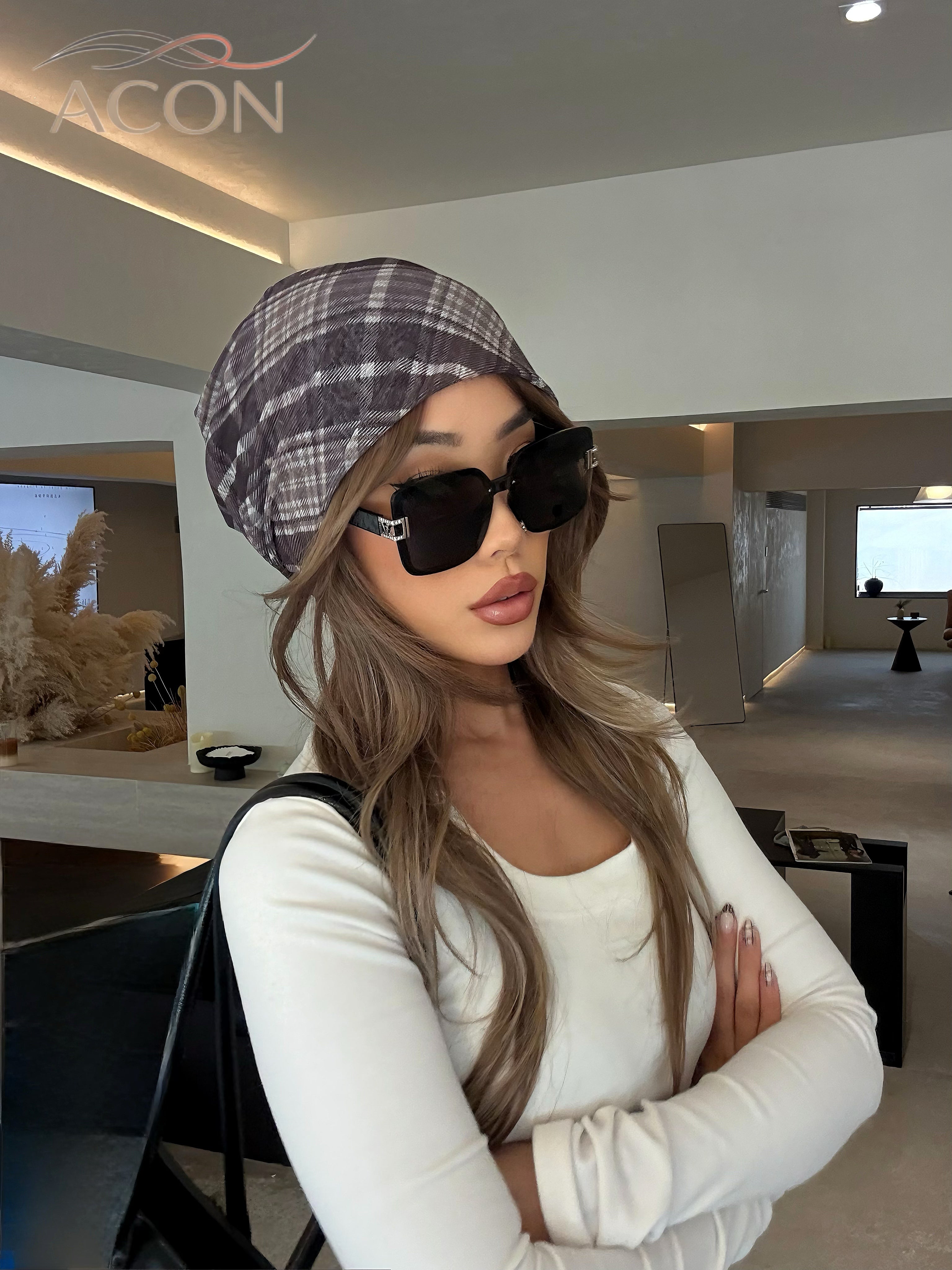Preppy Plaid Mesh Beanie - Face-Flattering Slouchy Hat for All Head Sizes- 2026Spring / Summer Mesh Series | ACON