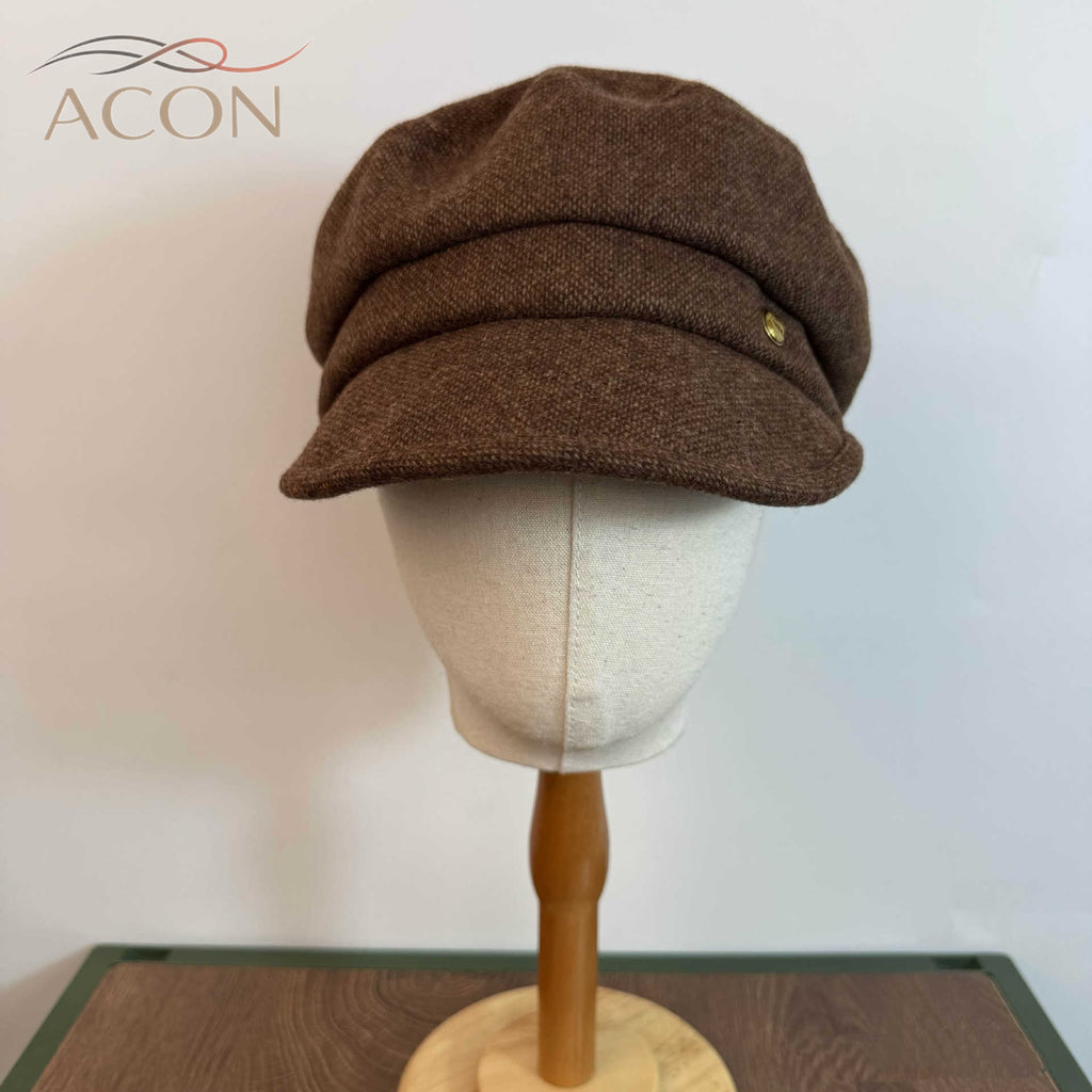 ACON Premium Brown Tweed Newsboy Cap - Classic Baker Boy Hat
