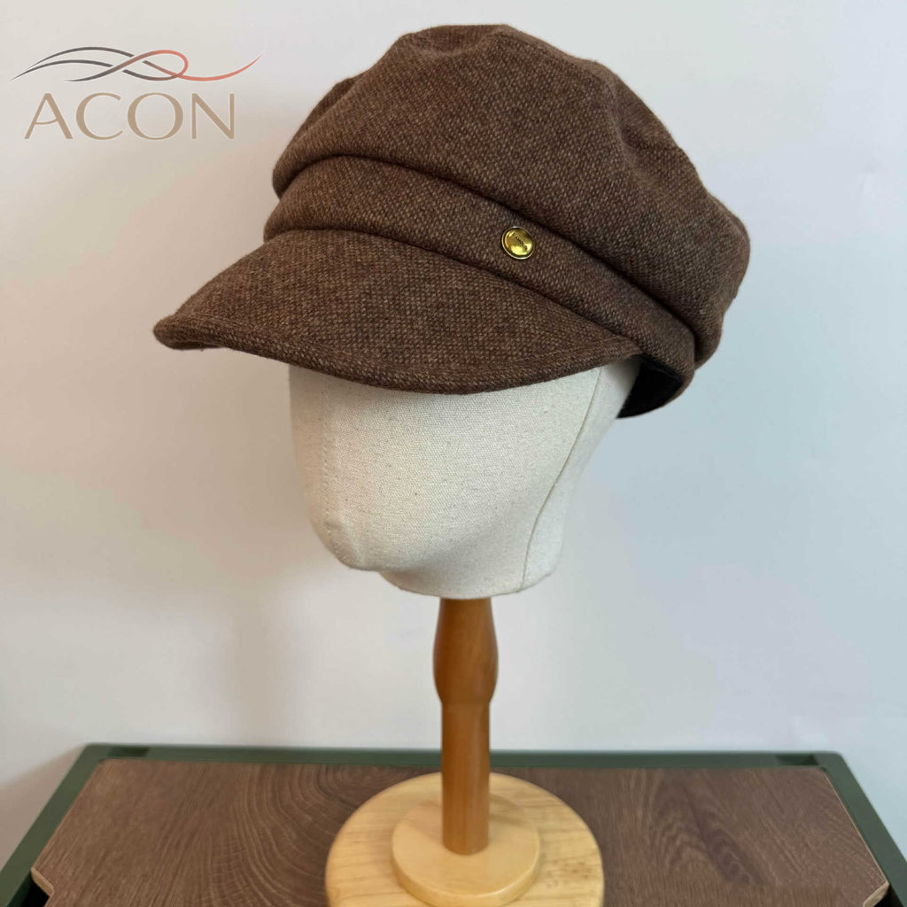 ACON Premium Brown Tweed Newsboy Cap - Classic Baker Boy Hat