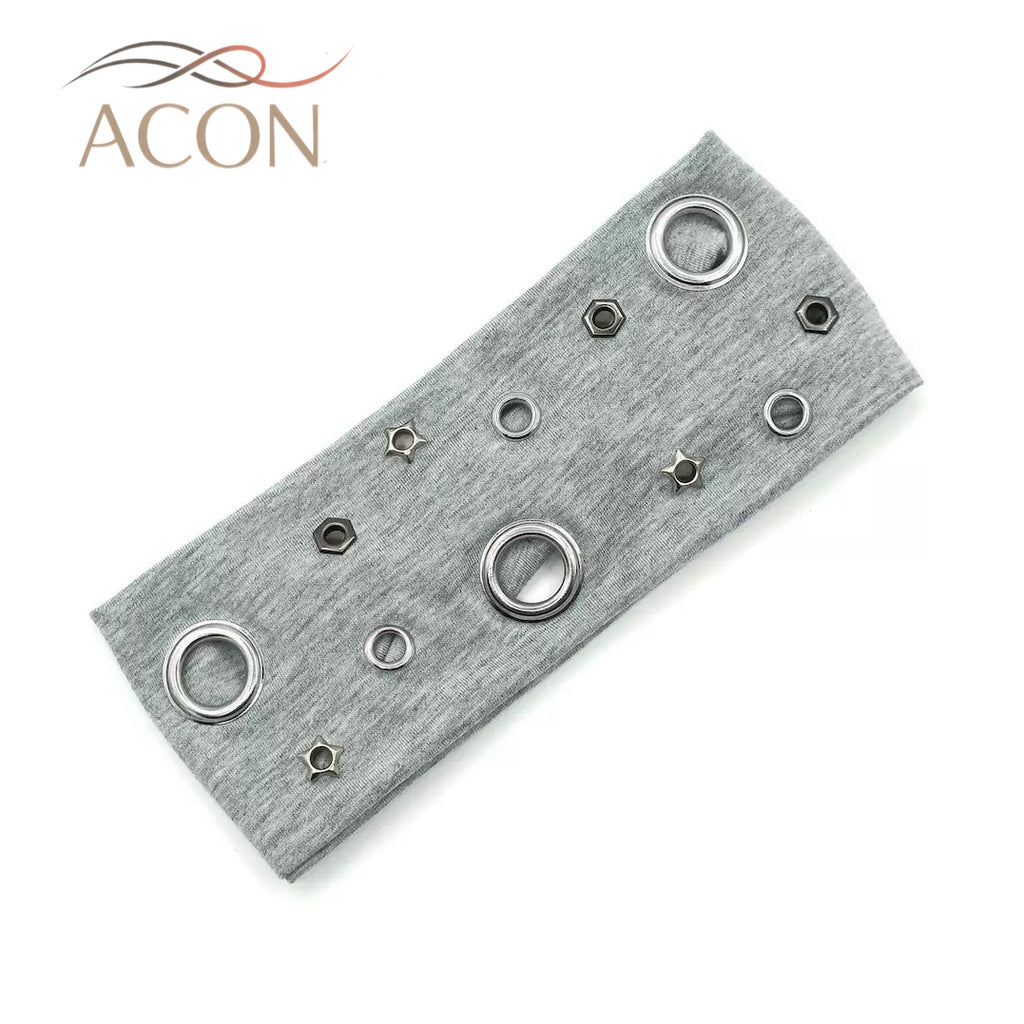 ACON Punk Metal Grommet Wide Stretch Headband, Women Irregular Hollow Rivet Y2K Grunge Hair Band, Retro Cool Spicy Girl Streetwear Hair Accessory