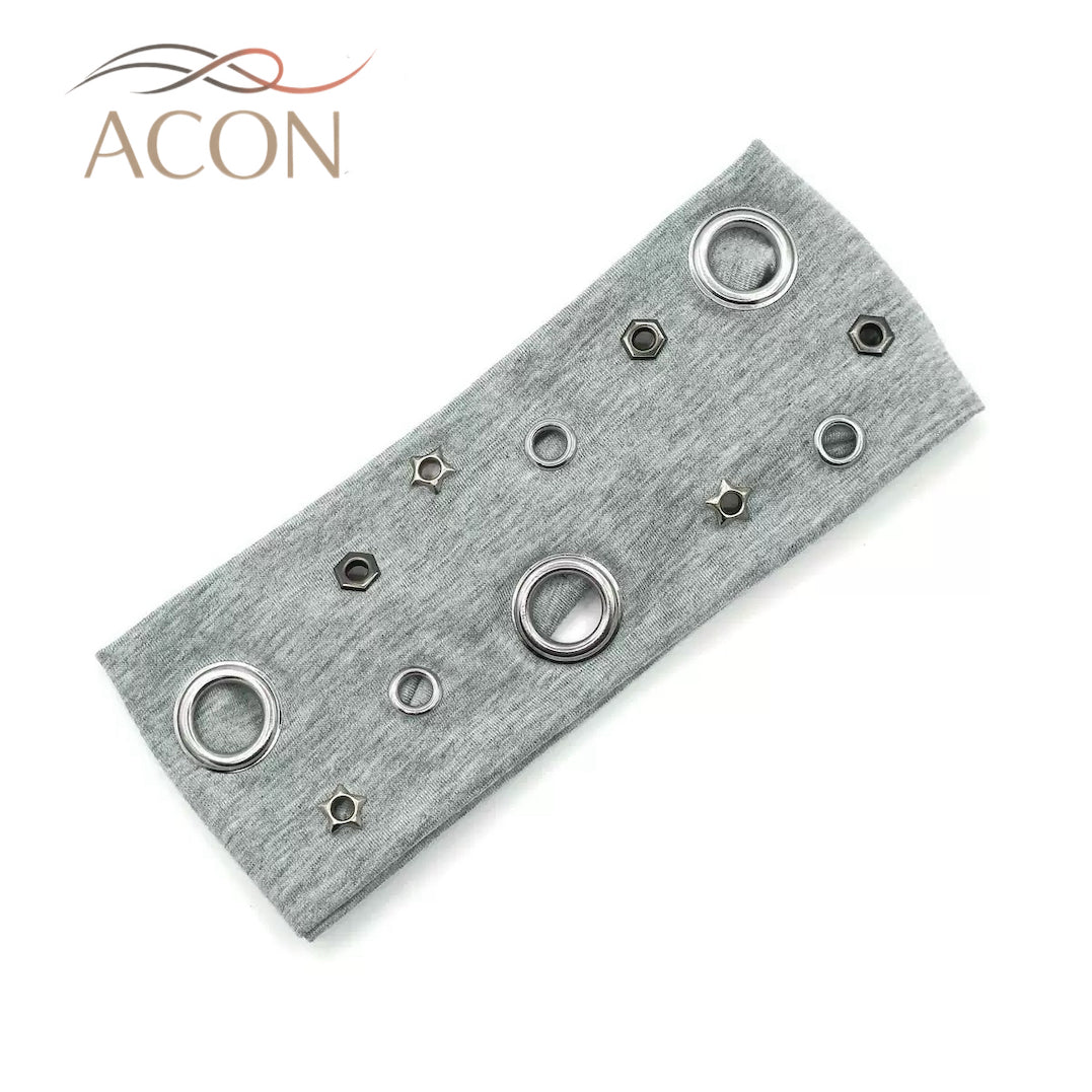 ACON Punk Metal Grommet Wide Stretch Headband, Women Irregular Hollow Rivet Y2K Grunge Hair Band, Retro Cool Spicy Girl Streetwear Hair Accessory