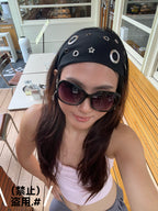 ACON Punk Metal Grommet Wide Stretch Headband, Women Irregular Hollow Rivet Y2K Grunge Hair Band, Retro Cool Spicy Girl Streetwear Hair Accessory
