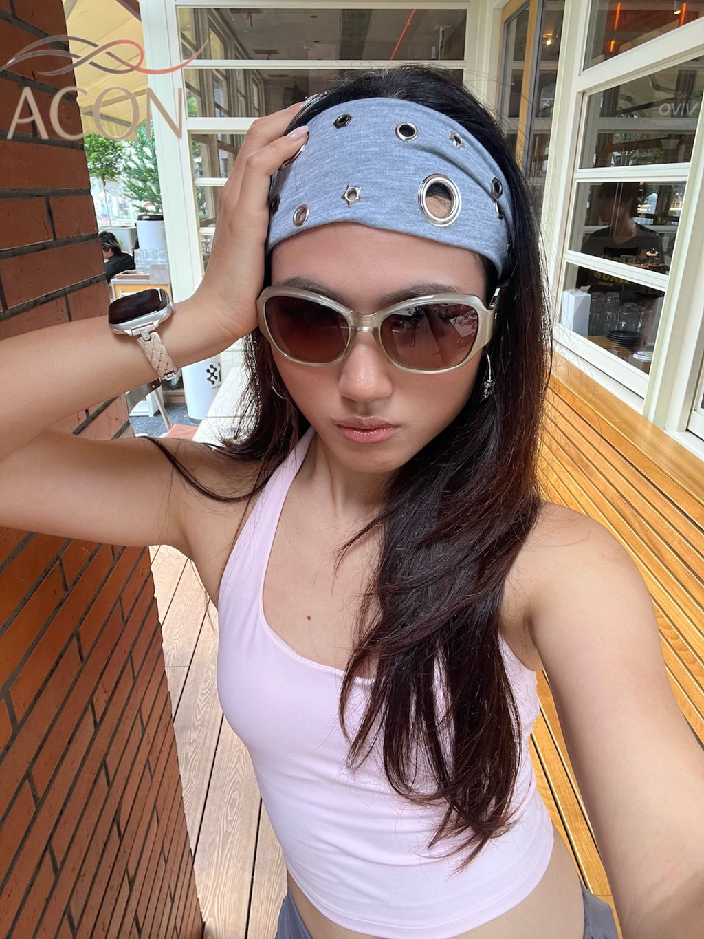 ACON Punk Metal Grommet Wide Stretch Headband, Women Irregular Hollow Rivet Y2K Grunge Hair Band, Retro Cool Spicy Girl Streetwear Hair Accessory
