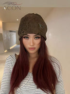 ACON Vintage Leopard Print Slouchy Beanie – Double Layer Cotton Warm Hat for Women