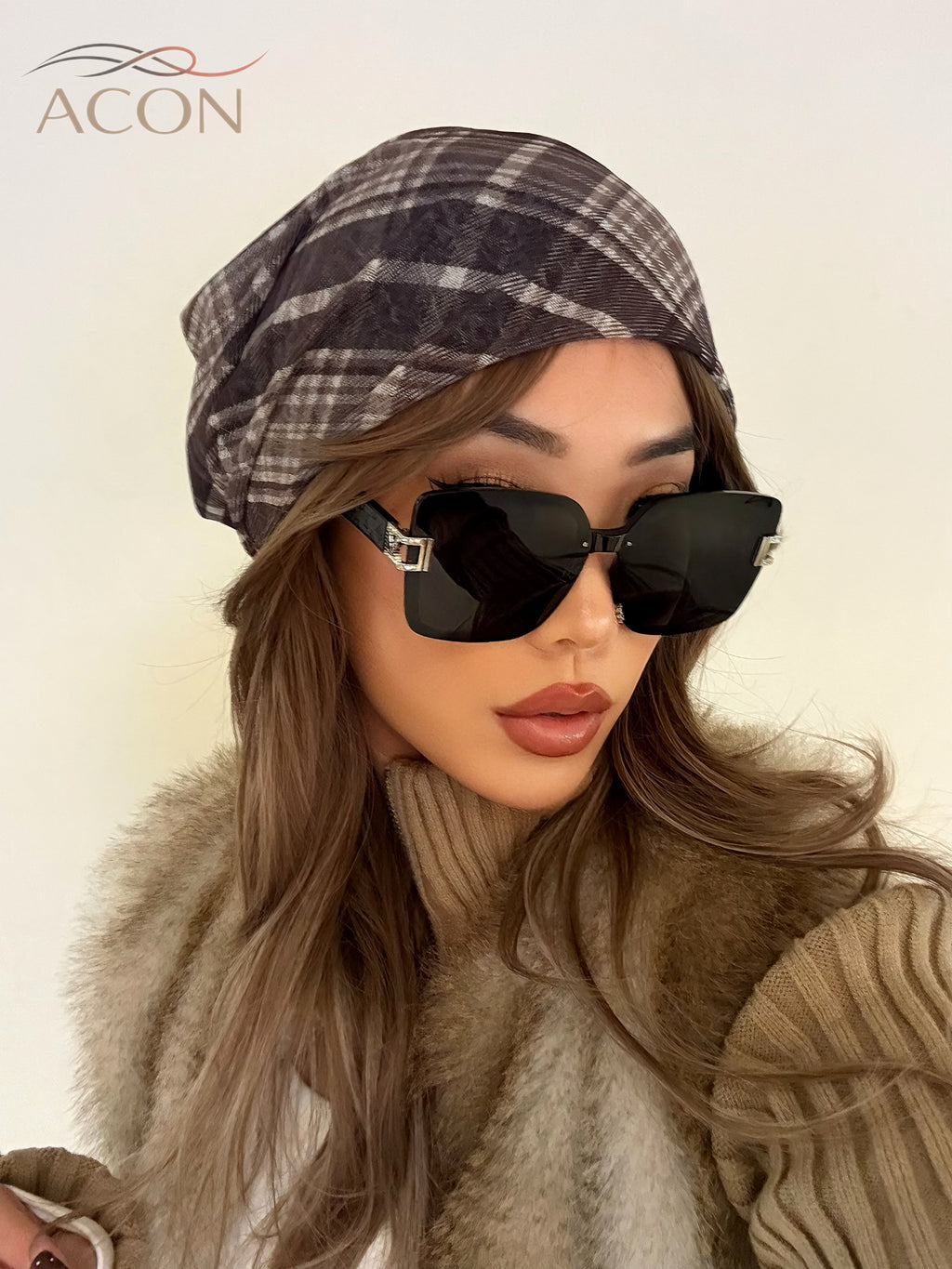 Preppy Plaid Mesh Beanie - Face-Flattering Slouchy Hat for All Head Sizes- 2026Spring / Summer Mesh Series | ACON