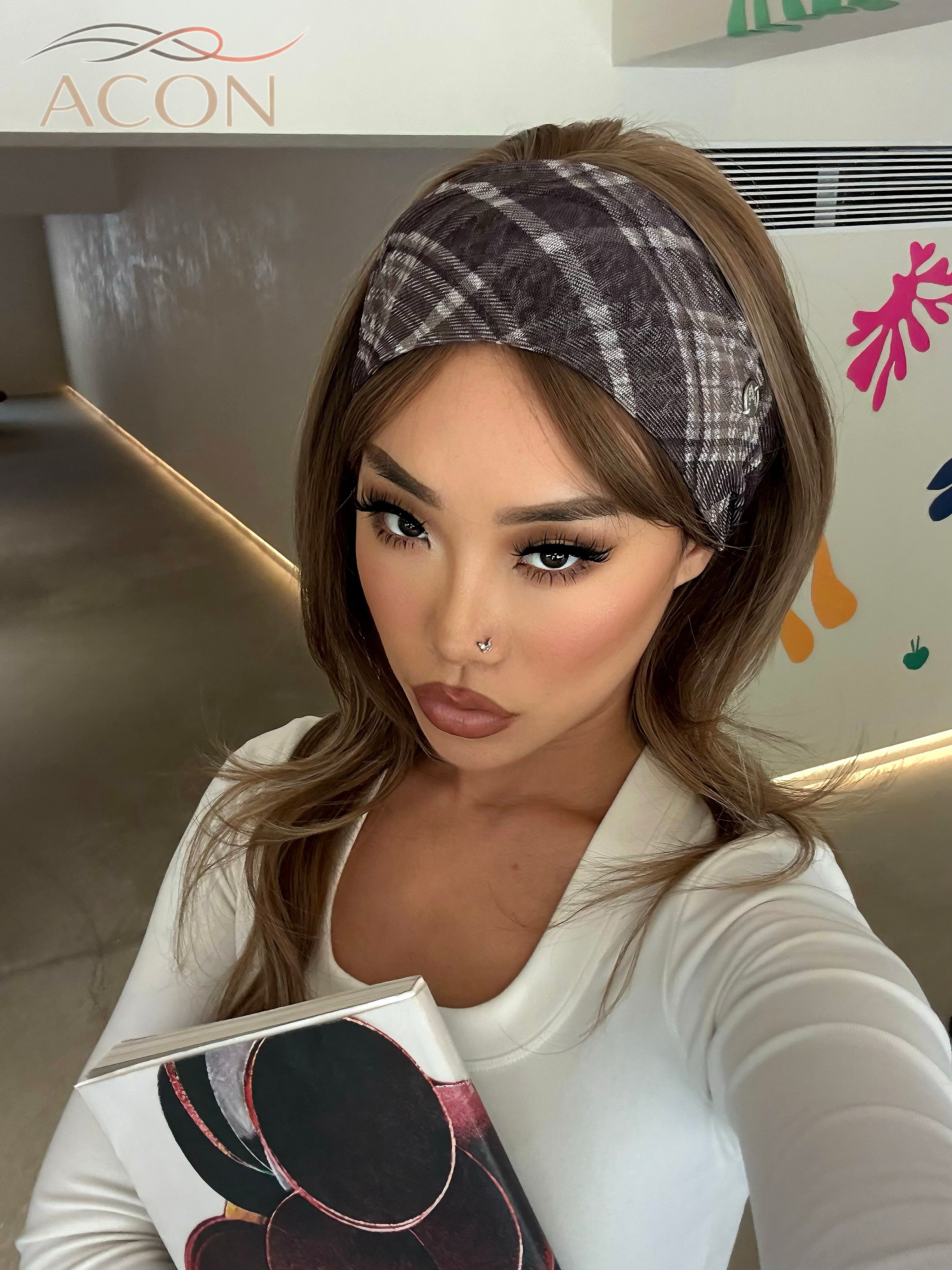 ACON Preppy Plaid Mesh Headband - Lightweight Breathable Headband