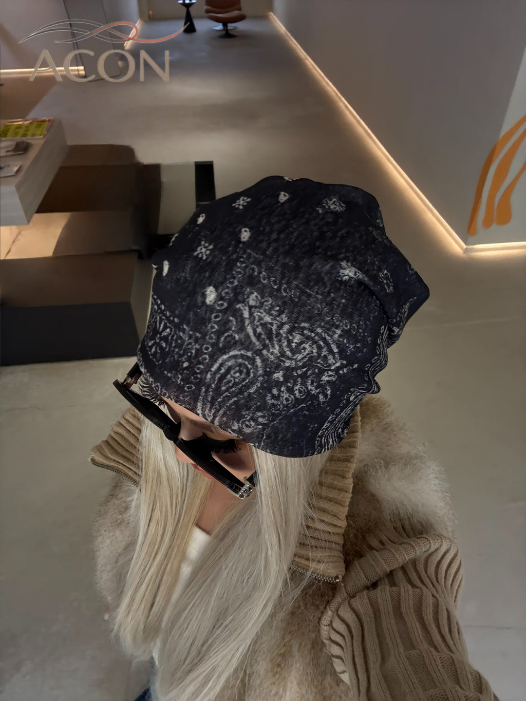 Vintage Paisley Mesh Slouchy Beanie – Navy Blue | ACON