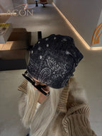 Vintage Paisley Mesh Slouchy Beanie – Navy Blue | ACON