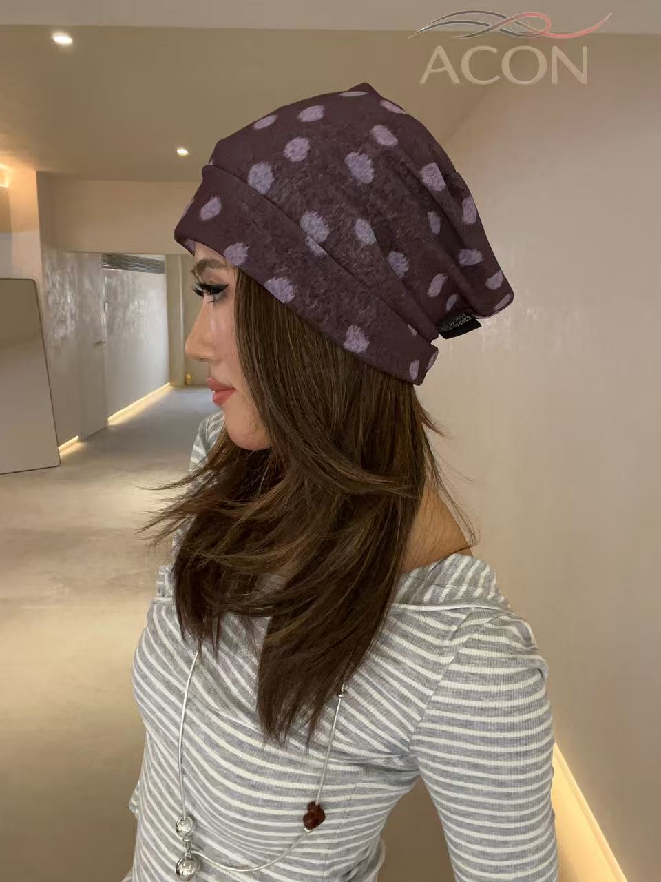 Purple Mesh Polka Dot Slouchy Beanie – 2026 Spring / Summer Mesh Series | ACON