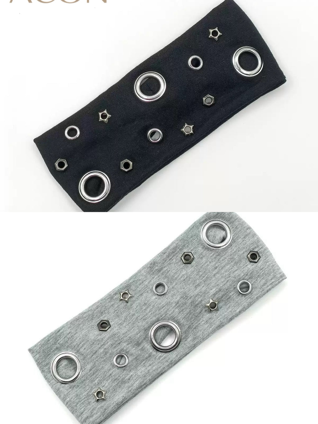 ACON Punk Metal Grommet Wide Stretch Headband, Women Irregular Hollow Rivet Y2K Grunge Hair Band, Retro Cool Spicy Girl Streetwear Hair Accessory