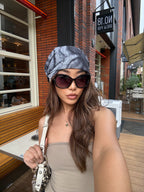 Vintage Paisley Mesh Slouchy Beanie – Navy Blue | ACON