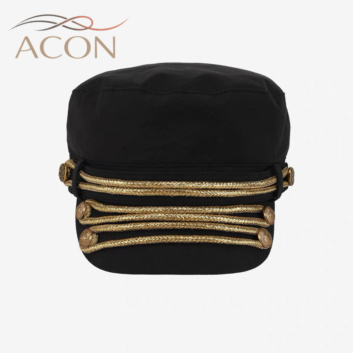 ACON Vintage British Military Cap for Women | Breathable Canvas Cadet Hat with Gold Trim & Adjustable Fit