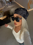 Vintage Paisley Mesh Slouchy Beanie – Navy Blue | ACON