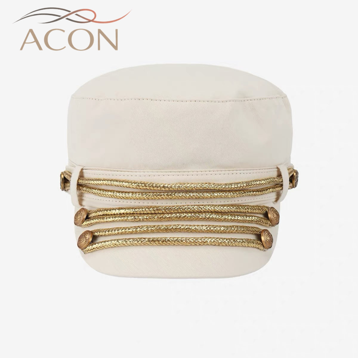 ACON Vintage British Military Cap for Women | Breathable Canvas Cadet Hat with Gold Trim & Adjustable Fit