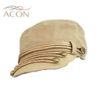 ACON Vintage British Military Cap for Women | Breathable Canvas Cadet Hat with Gold Trim & Adjustable Fit