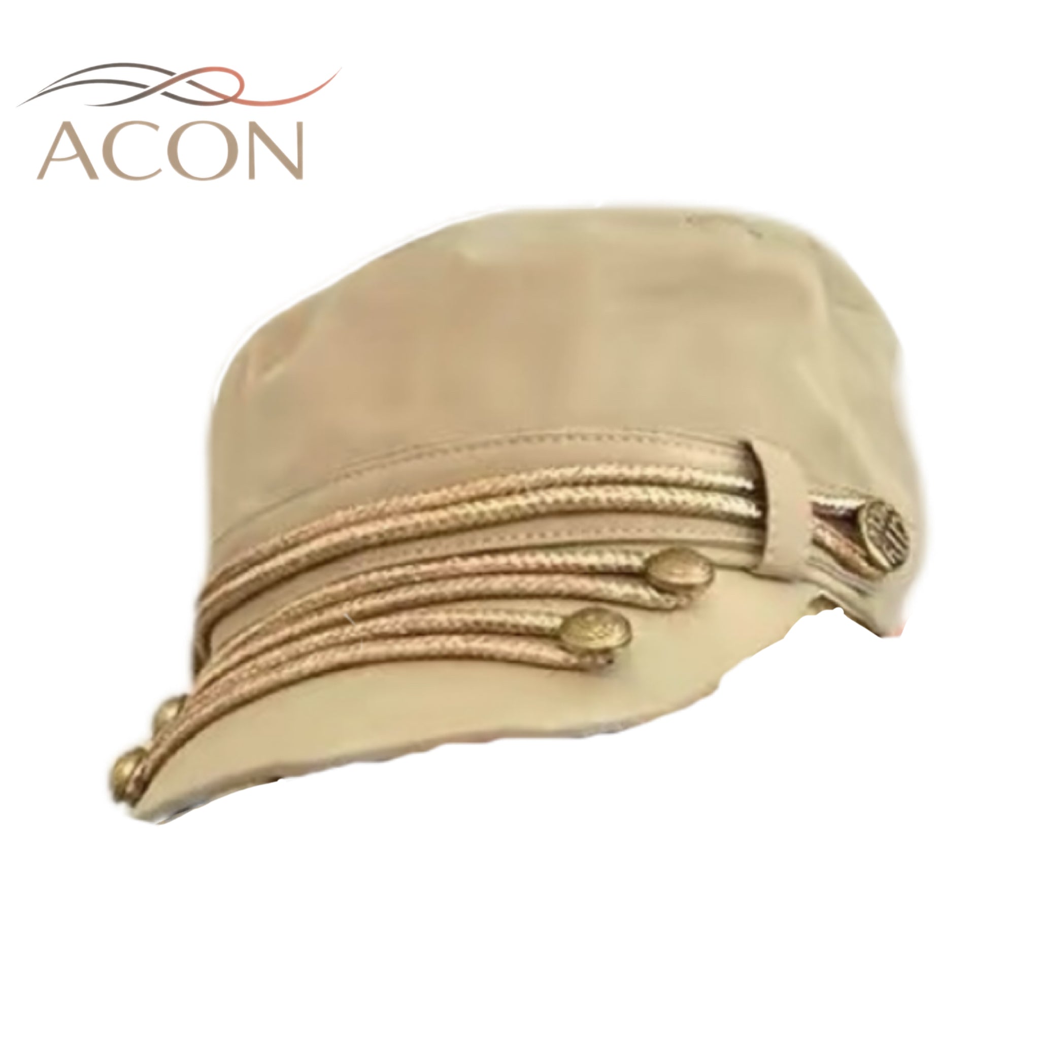 ACON Vintage British Military Cap for Women | Breathable Canvas Cadet Hat with Gold Trim & Adjustable Fit
