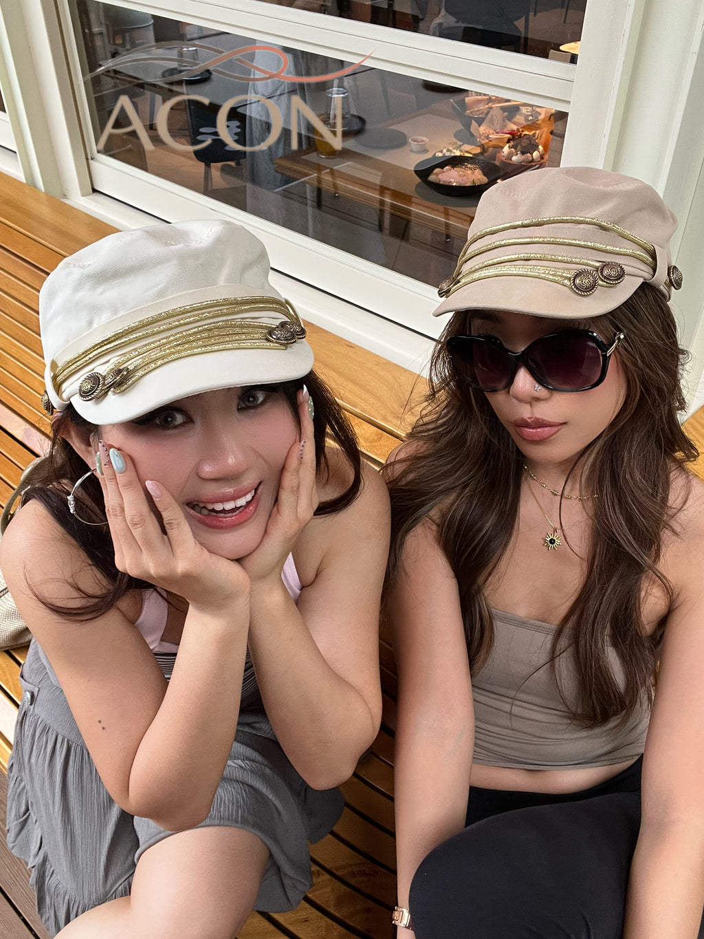 ACON Vintage British Military Cap for Women | Breathable Canvas Cadet Hat with Gold Trim & Adjustable Fit