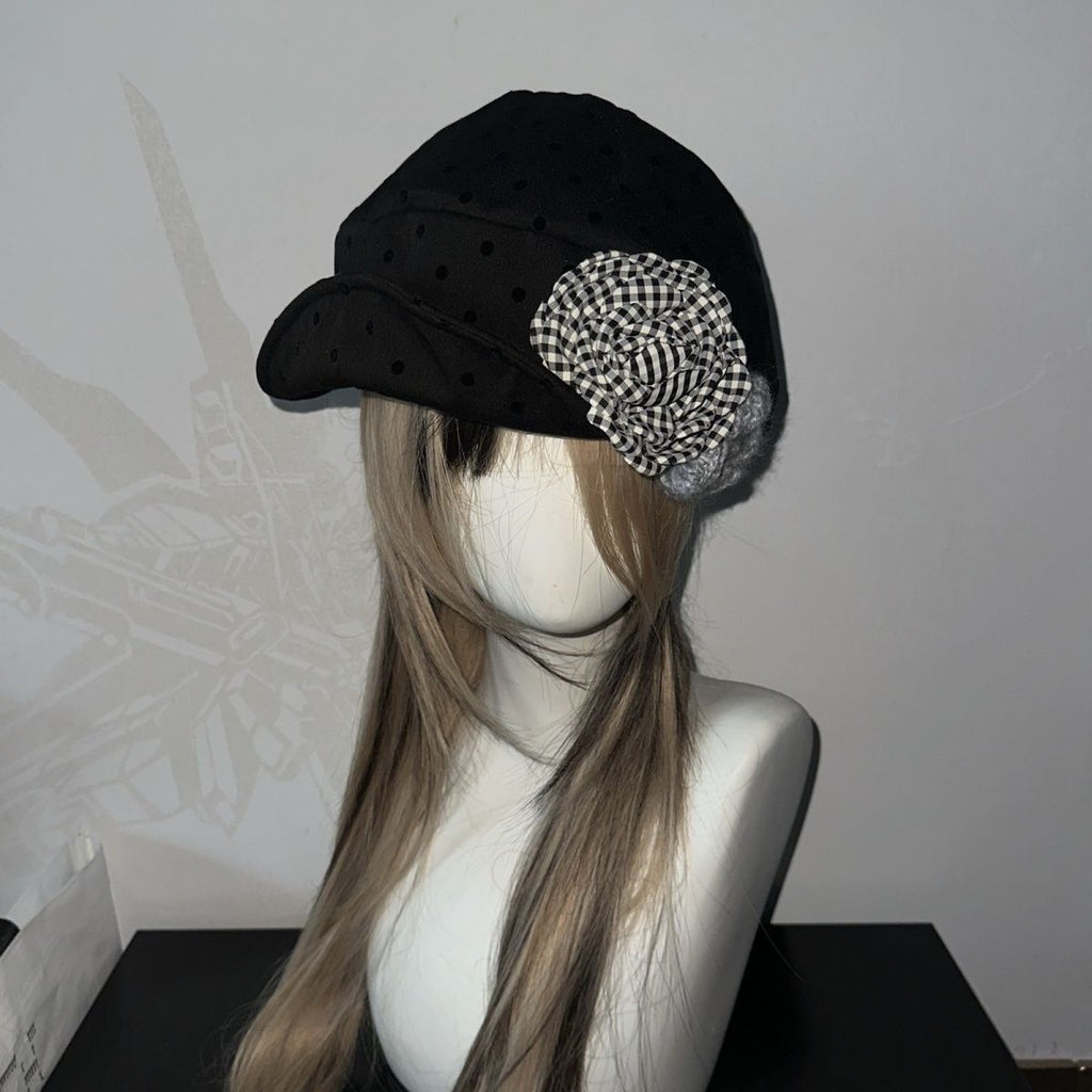 ACON Vintage Plaid & Polka Dot Ruched Cloud Hat Retro Plaid Polka Dot Soft Ruched Hat