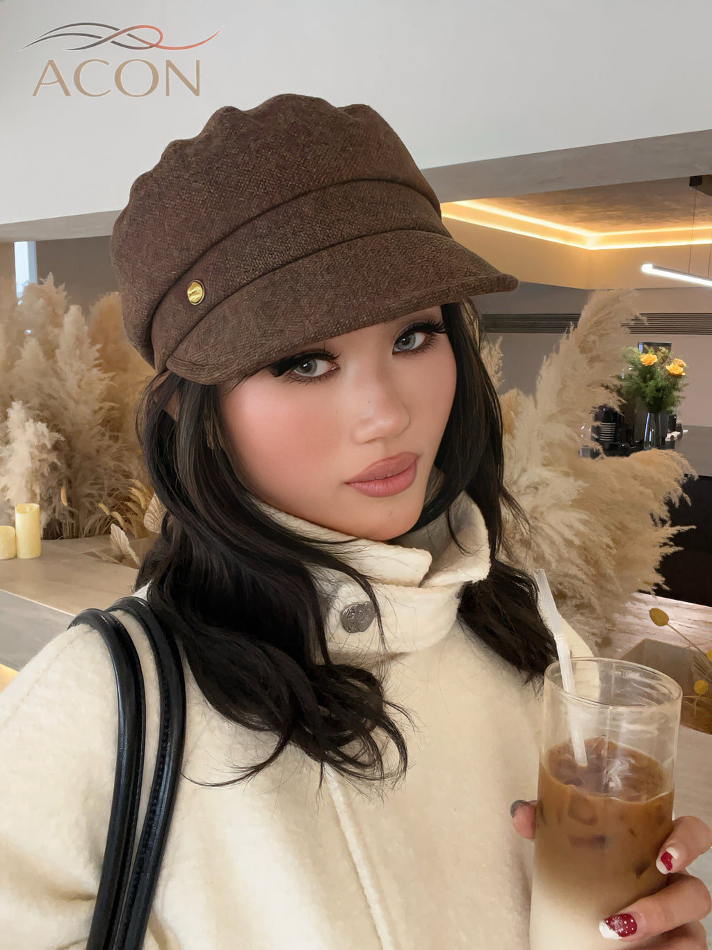 ACON Premium Brown Tweed Newsboy Cap - Classic Baker Boy Hat