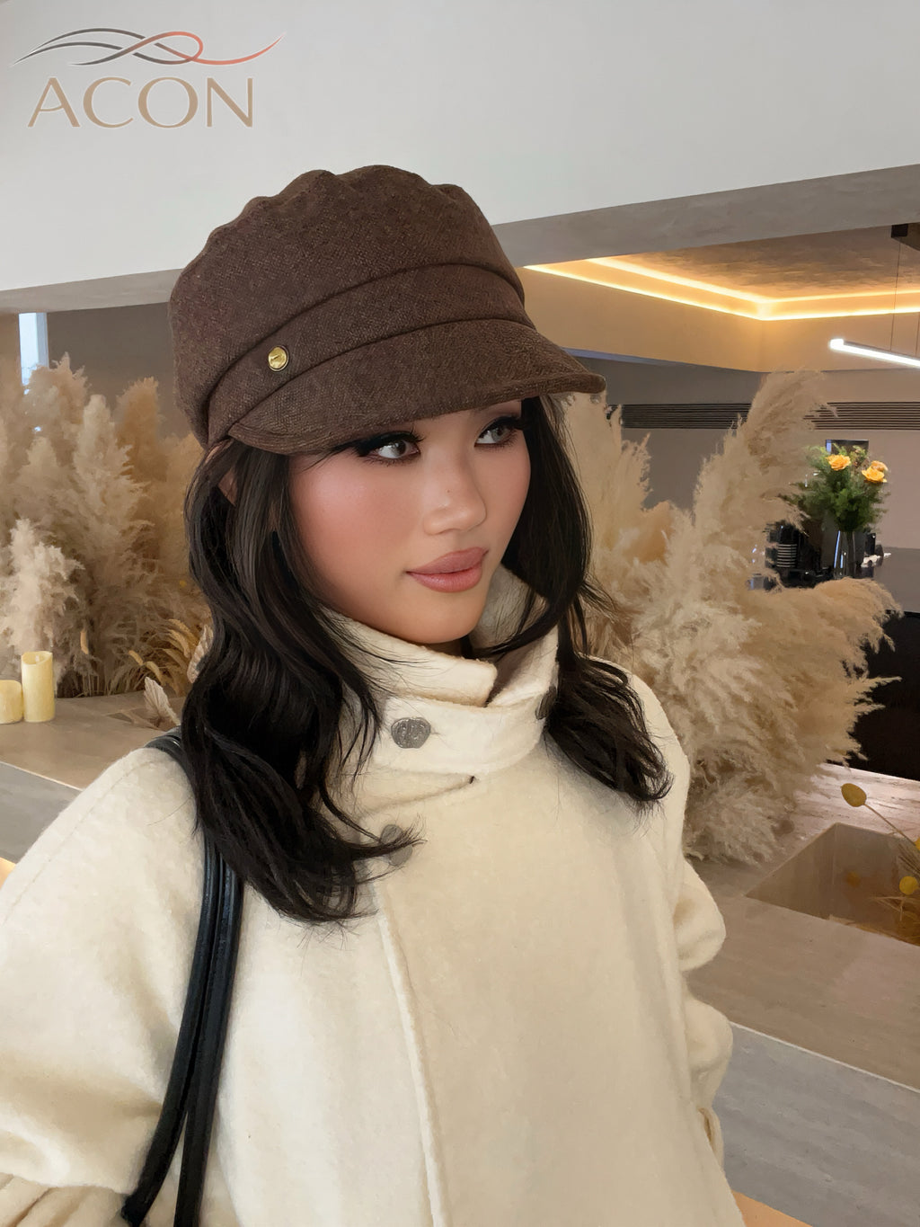 ACON Premium Brown Tweed Newsboy Cap - Classic Baker Boy Hat