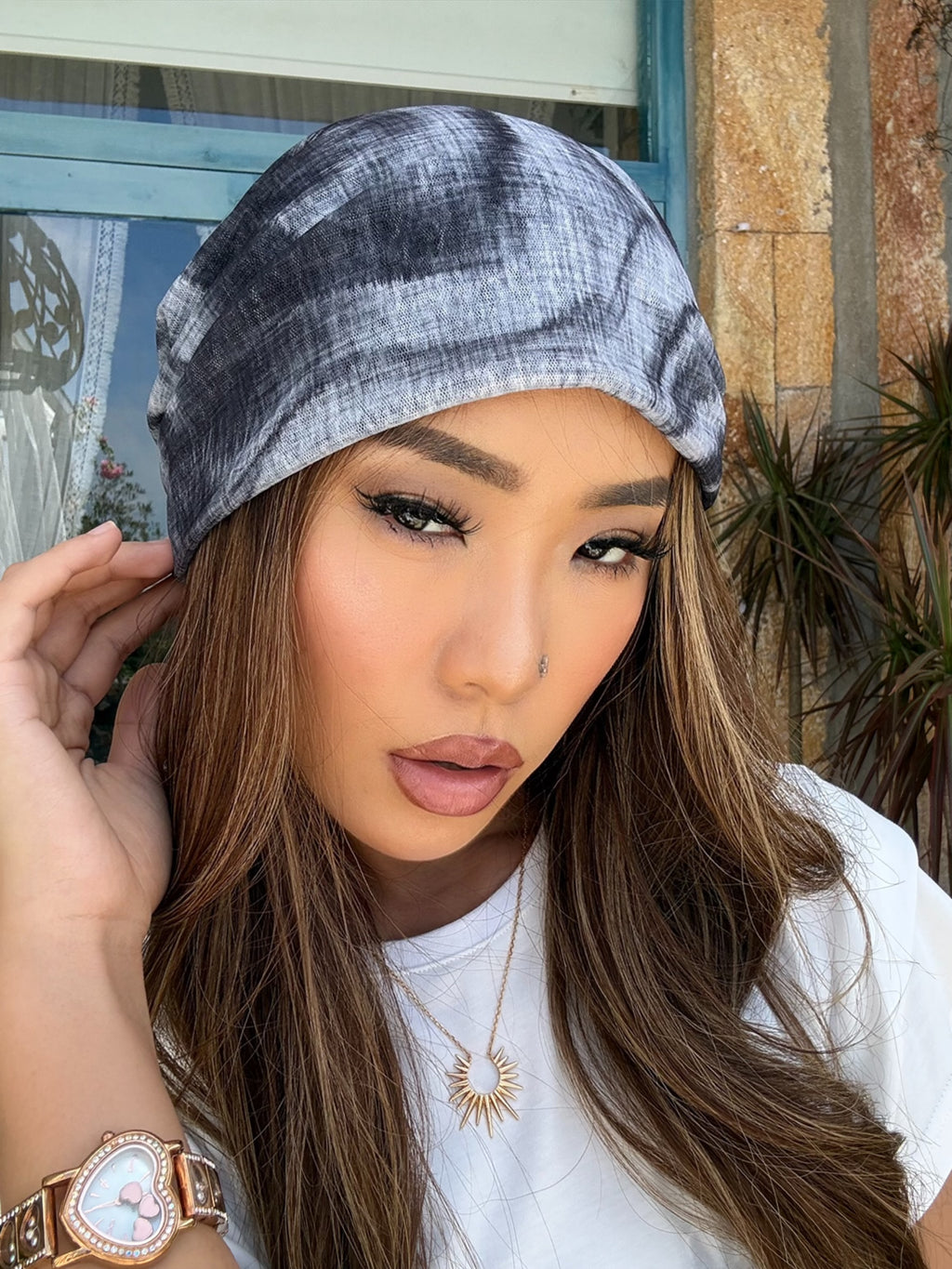 Vintage Paisley Mesh Slouchy Beanie – Navy Blue | ACON