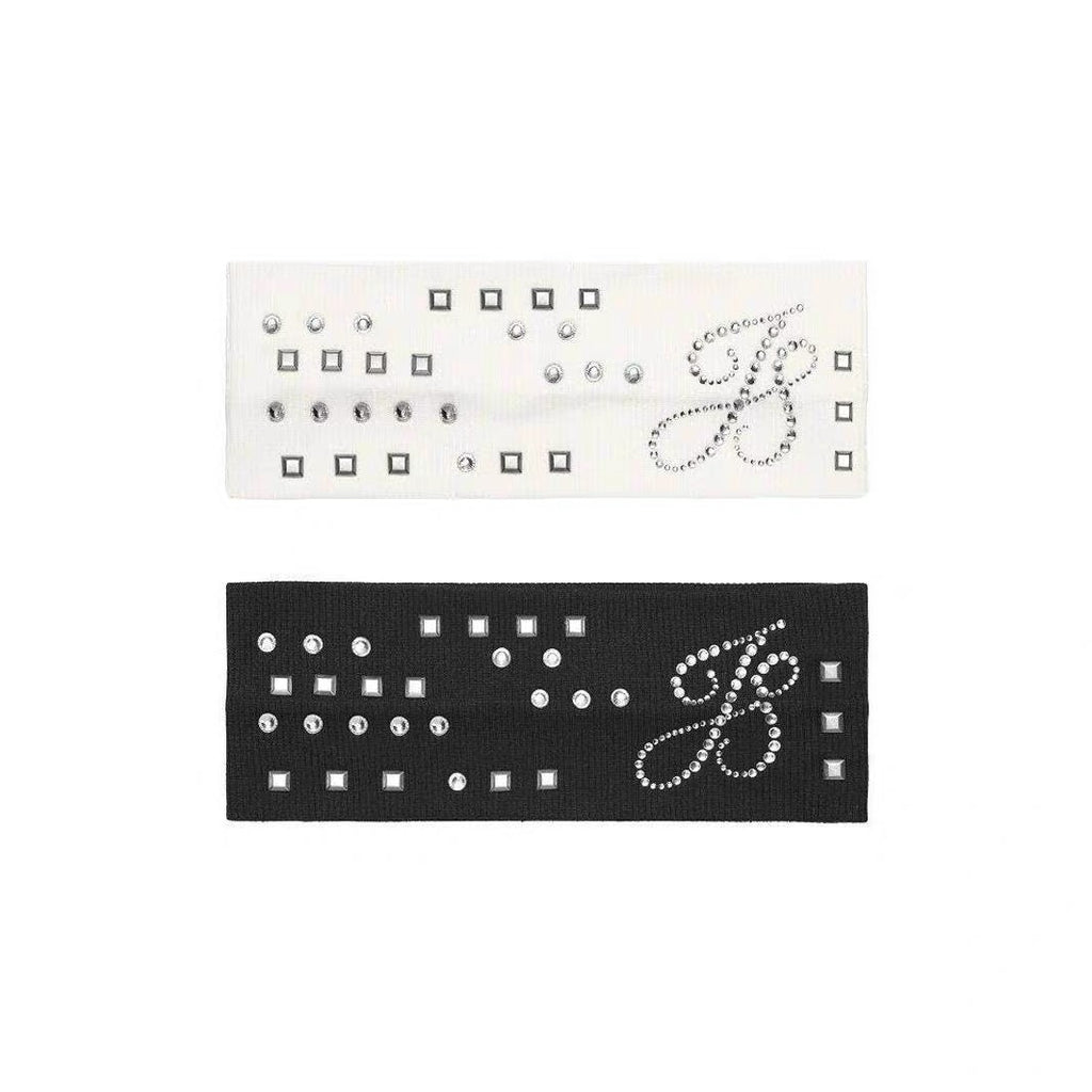 ACON Luxury Crystal Studded Stretch Headband | Ribbed Cotton Hair Band for Women