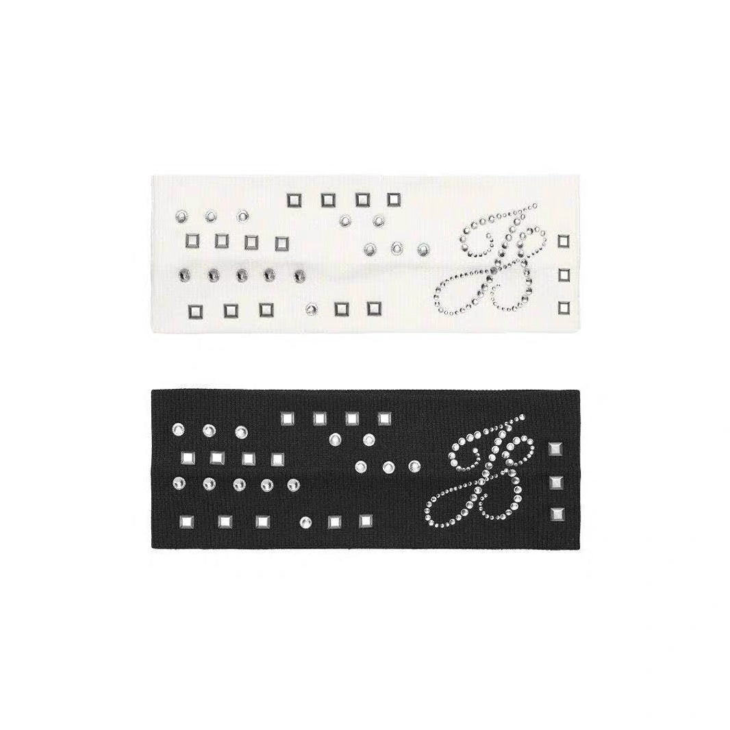 ACON Luxury Crystal Studded Stretch Headband | Ribbed Cotton Hair Band for Women