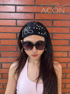 ACON Luxury Crystal Studded Stretch Headband | Ribbed Cotton Hair Band for Women
