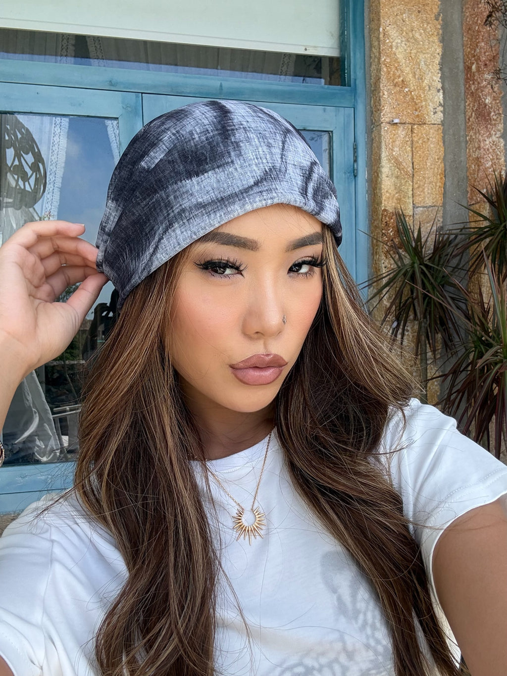 Vintage Paisley Mesh Slouchy Beanie – Navy Blue | ACON