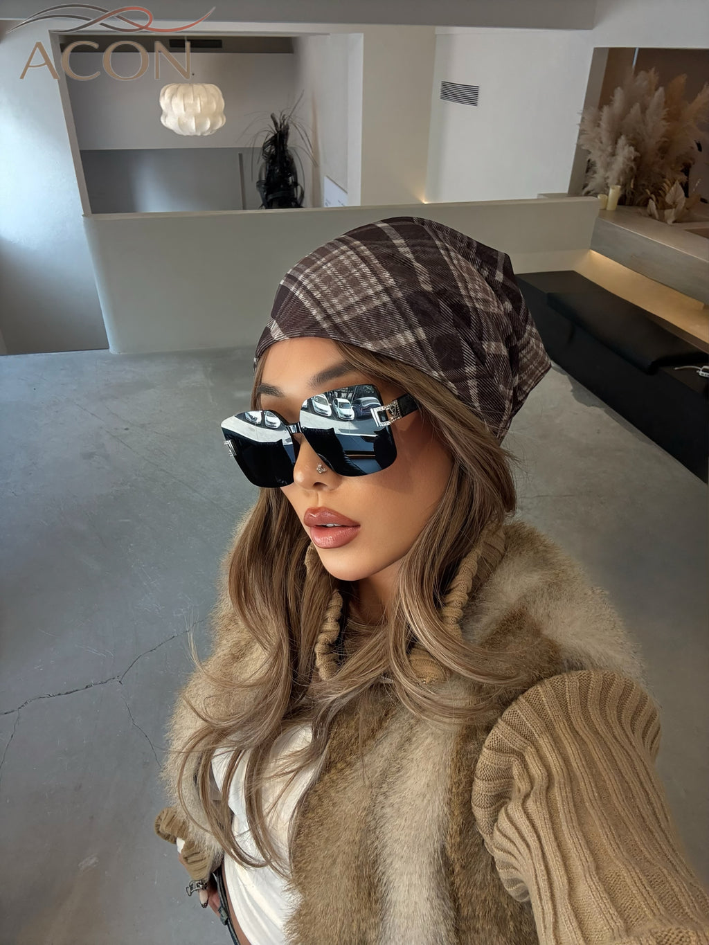 Preppy Plaid Mesh Beanie - Face-Flattering Slouchy Hat for All Head Sizes- 2026Spring / Summer Mesh Series | ACON