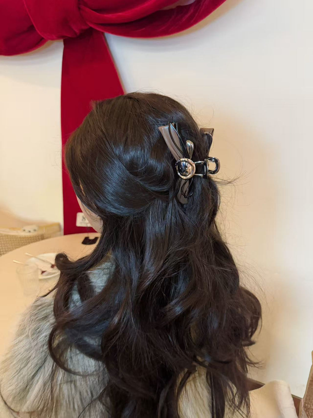 ACON Brown Leather Bow & Beaded Tassel Clip | Statement Metal Hair Claw