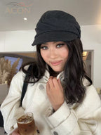 ACON Japanese Flat-Top Pleated Beret - Yamamoto Style Wool Cap