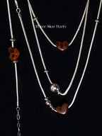 ACON Geometric Asymmetric Double-Layer Necklace| Leopard Print Heart Charm | Minimalist Women's Pendant