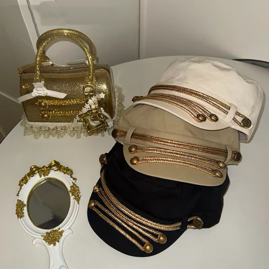 Retro British Gold Trim Cap & Royal Court Beret