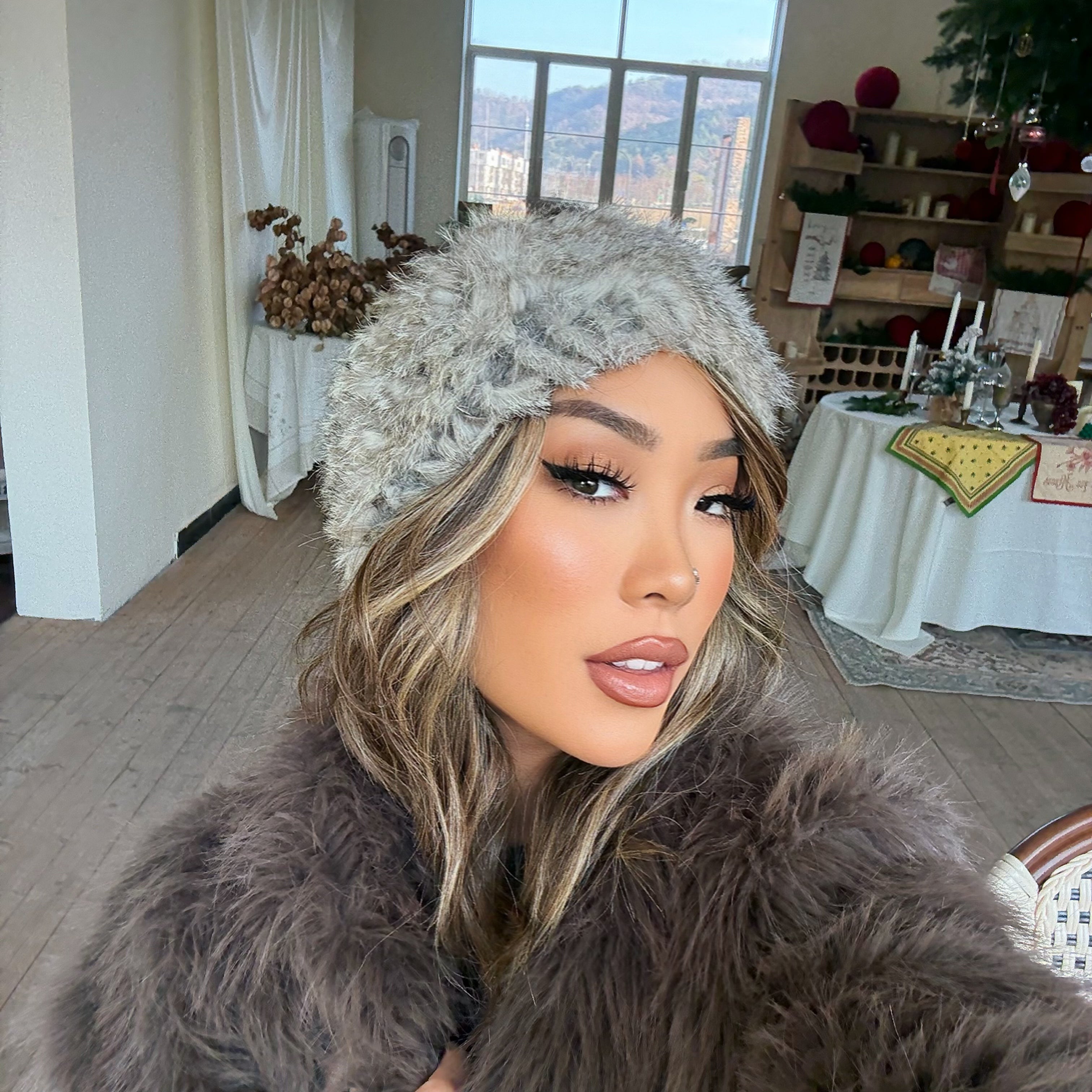 ACON Faux Fur Headband with Elastic for Women's Winter Earwarmer Earmuff