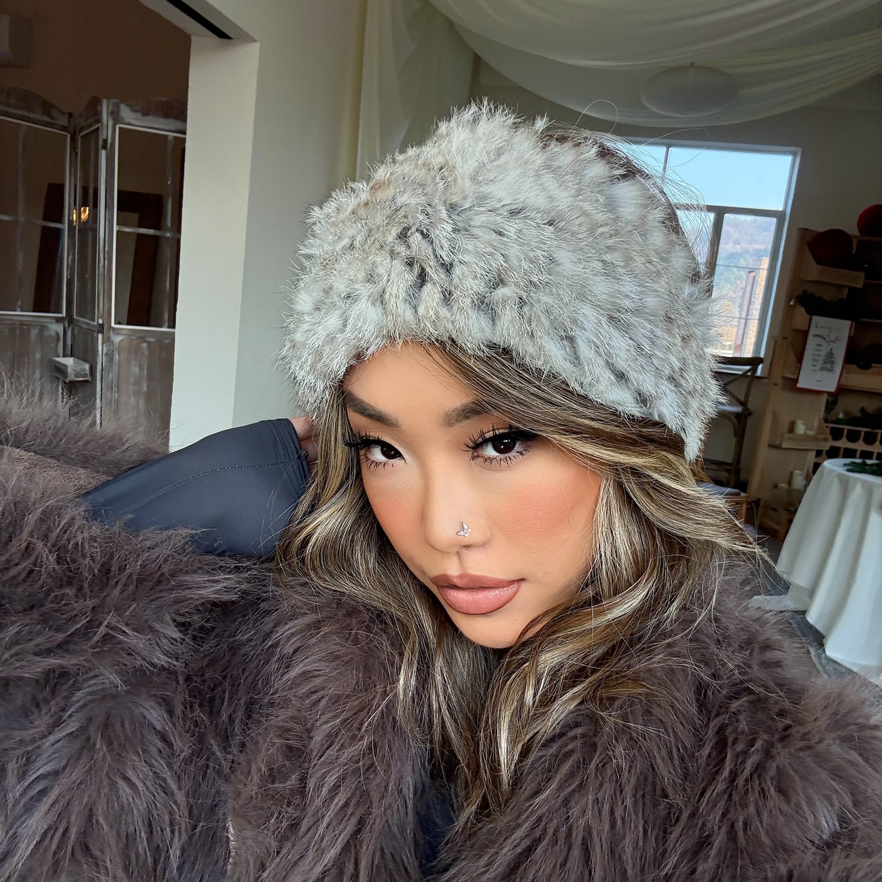 ACON Faux Fur Headband with Elastic for Women's Winter Earwarmer Earmuff