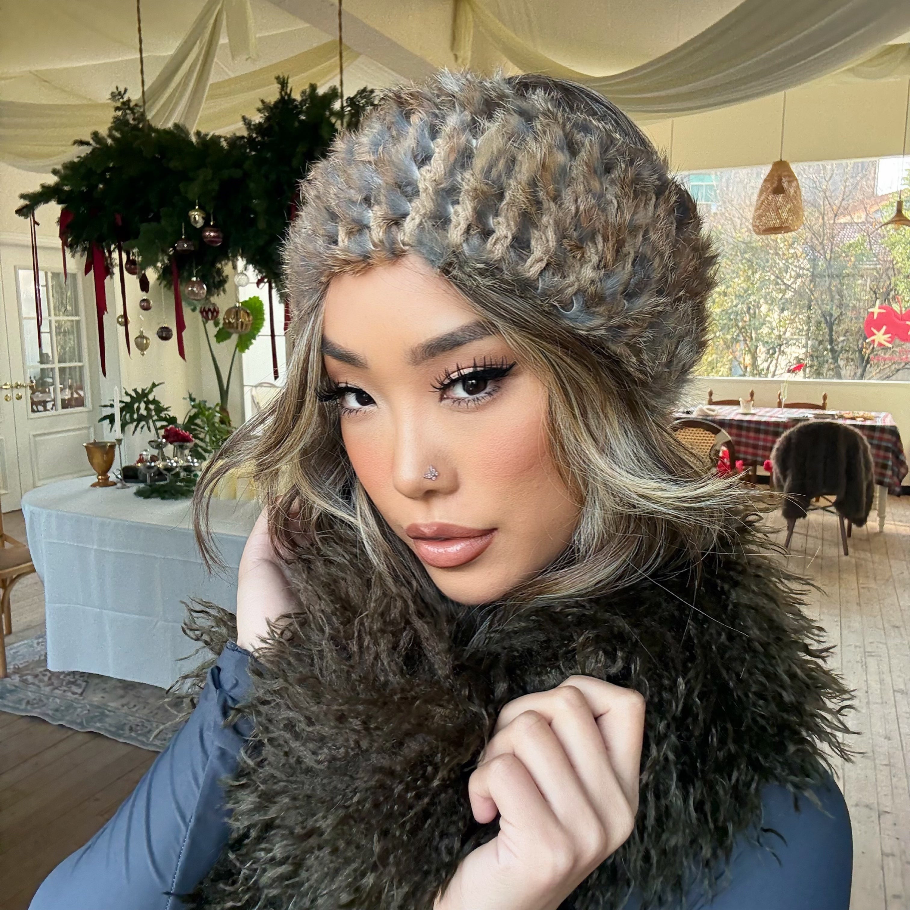 ACON Faux Fur Headband with Elastic for Women's Winter Earwarmer Earmuff