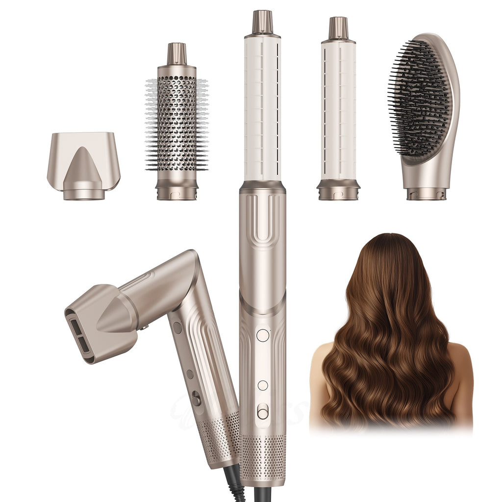 ACON 5 in 1 Air Blower/ Multi Functional Folding Hot Air Brush– High-Speed Hair Dryer Brush with Auto Wrap Curlers, Fast Drying & Frizz-Free Styling, No Heat Damage, Volumizing Brush