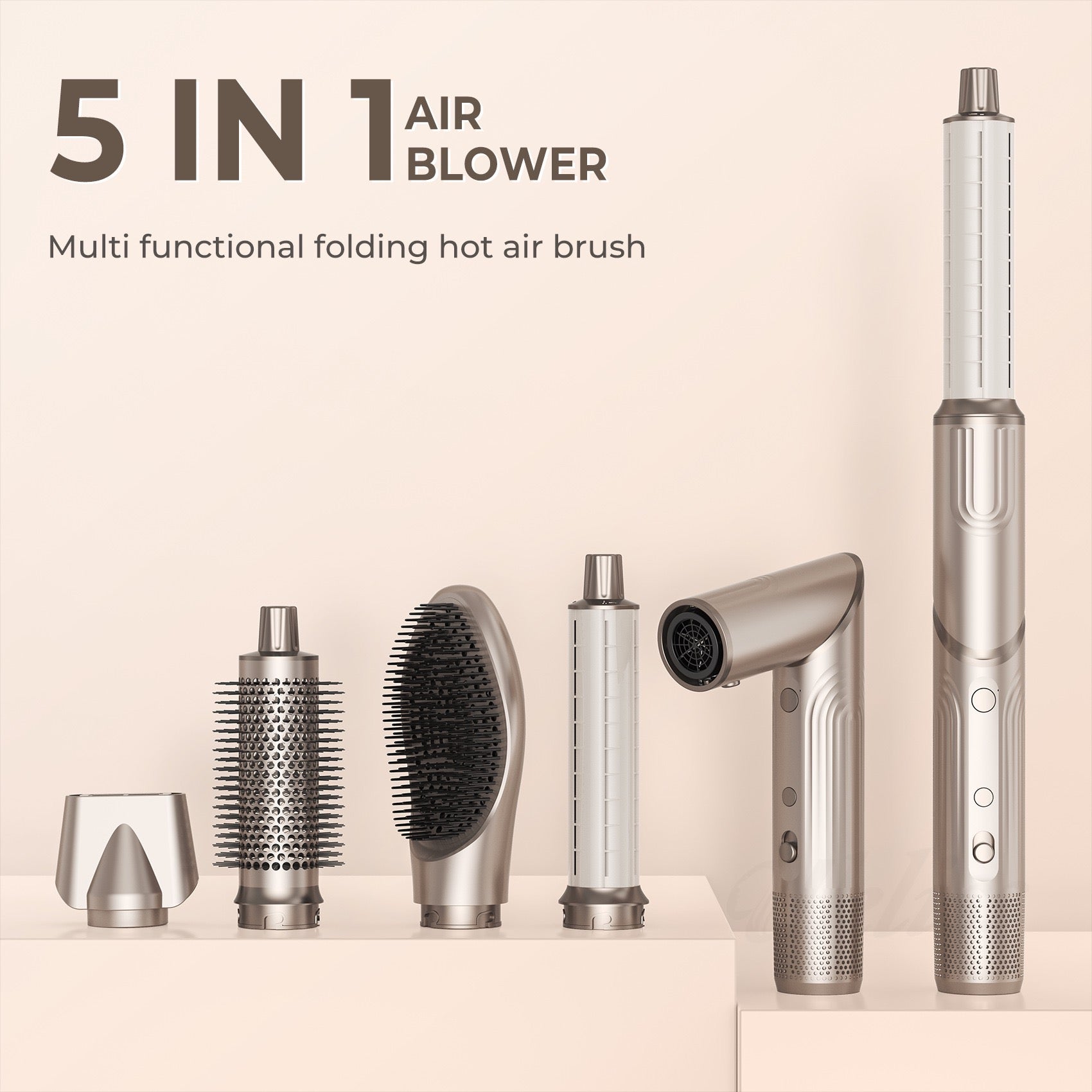 ACON 5 in 1 Air Blower/ Multi Functional Folding Hot Air Brush– High-Speed Hair Dryer Brush with Auto Wrap Curlers, Fast Drying & Frizz-Free Styling, No Heat Damage, Volumizing Brush