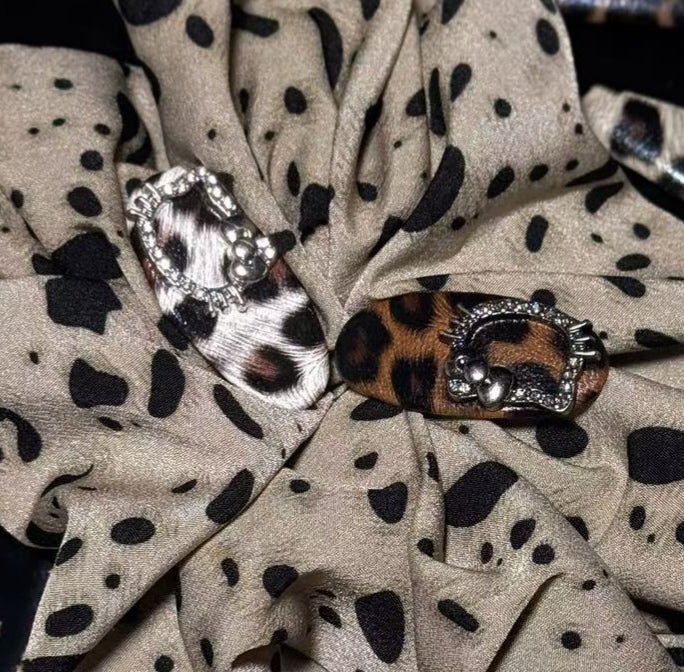 Sparkling crystal leopard print Hello kitty MiNi Hair Clips ,2 Pack