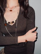 ACON Geometric Asymmetric Double-Layer Necklace| Leopard Print Heart Charm | Minimalist Women's Pendant