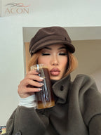 ACON Classic Brown Newsboy Cap - Vintage Baker Boy Hat