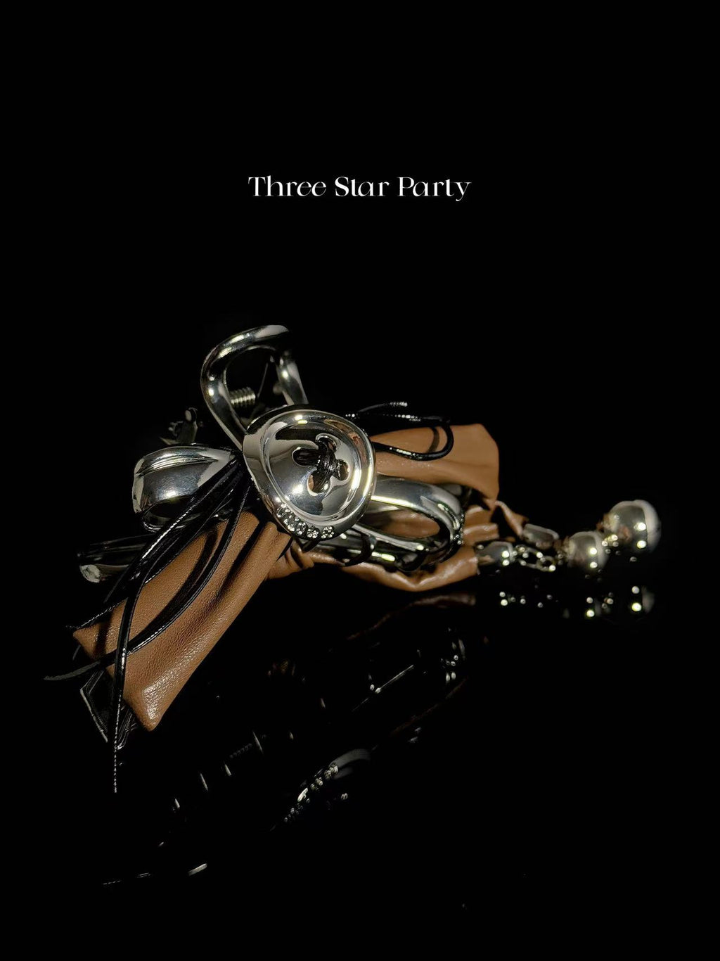 ACON Brown Leather Bow & Beaded Tassel Clip | Statement Metal Hair Claw