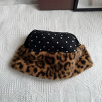 ACON DUAL ANIMAL PATTERN LEOPARD FAUX FUR FUZZY  BUKET HAT